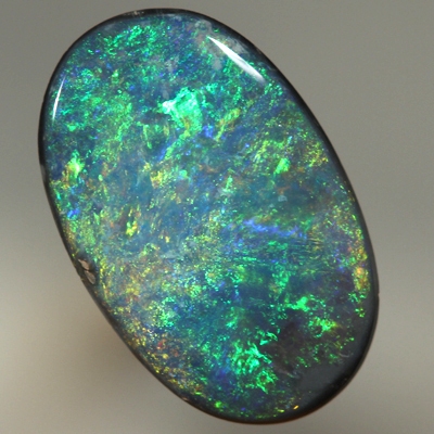 SOLID BLACK OPAL Candy red and orange over green